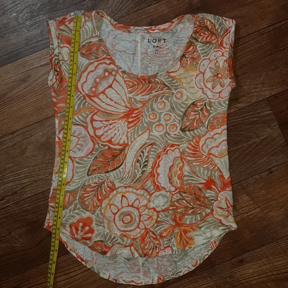 Linen Ann Taylor Loft Top Size XS ORANGE FLORAL PRINT ☆ - Picture 2 of 11